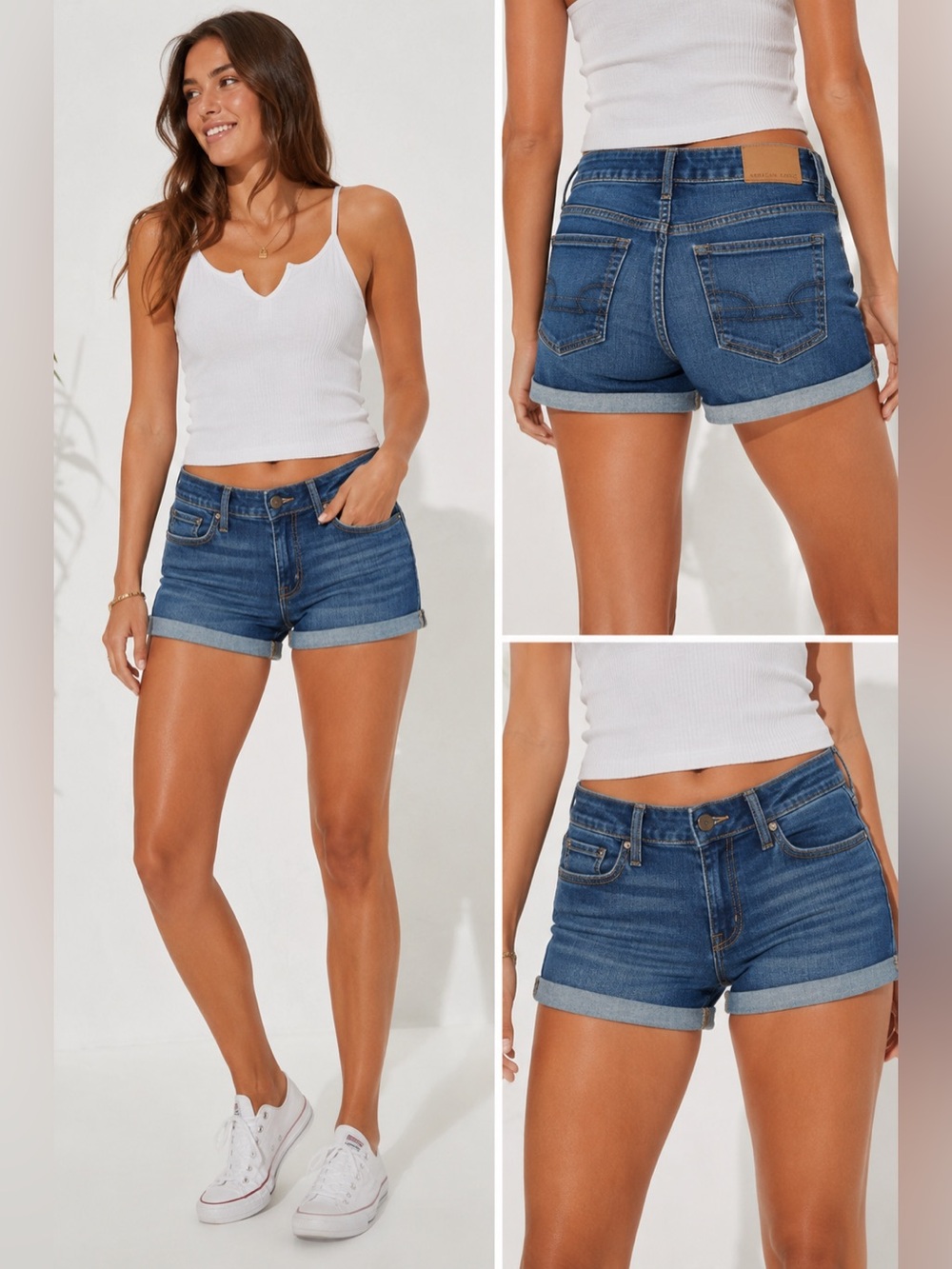 American Eagle Outfitters Women’s Size 8 Medium Wash Stretch Cuffed Denim Shorts